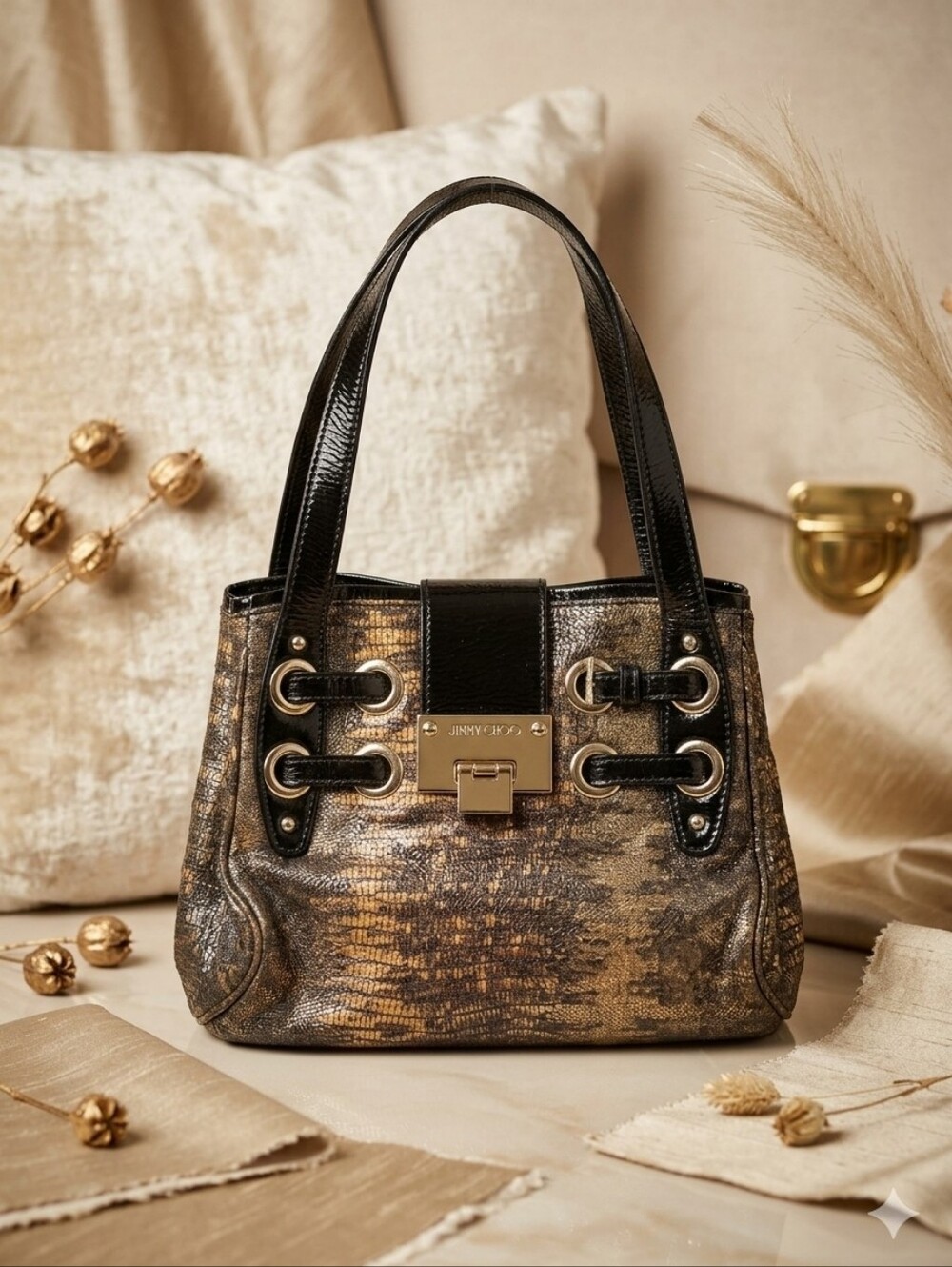 Jimmy Choo Snakeskin Leather Shoulder Bag
